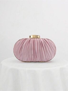 Hand Crafted Dusty Pink Pleated Evening Clutch with Gold Frame